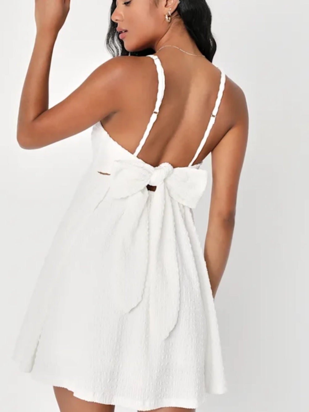 Lulus Sweetie Status White Crinkle Sleeveless Tie-back Babydoll Dress - Size XS - Picture 5 of 5